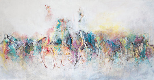 Mixed media schilderen: verschillende materialen en technieken komen samen in één schilderij.